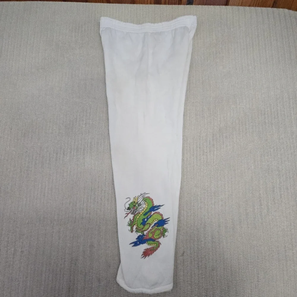 Vintage Sweatpants Youth 14 White Dragon Graphic Knit Elastic Waist Lounge Pants